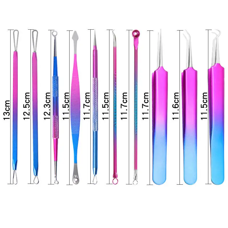 Stainless Steel Pimple & Blackhead Removal Tools Lancet Needles 10 Pcs Double-headed Acne Extractor Tool Kit