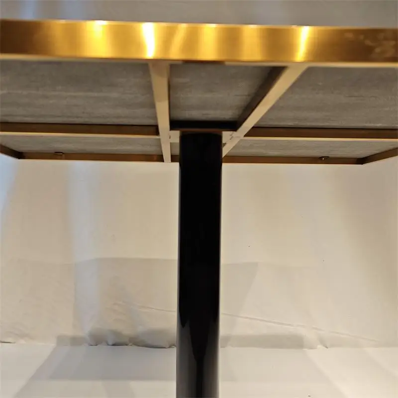 Foshan Gold stainless steel base restaurant tables square cafe artificial stone top dining table for restaurants