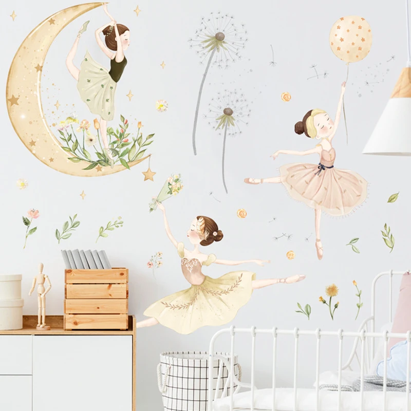 girls room decoration self adhesive 3d dance with dandelion sticker wallpaper for wall