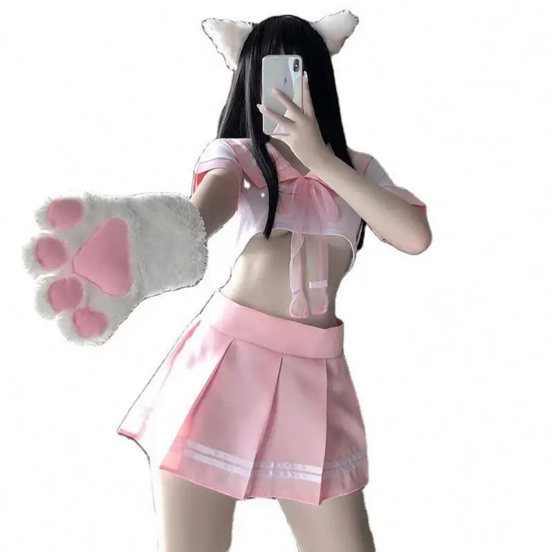 HH Sexy Costumes for Woman Uniform Sexy Schoolsuit Separated Short Sleeve pleated Skirt Sailor Uniform Set