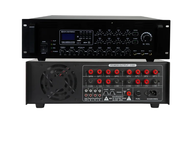 Профессиональный 8-зонный усилитель громкой связи с функцией записи Bluetooth пожарной сигнализации 1200 Вт