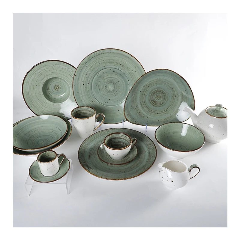 
European Modern Rustic Ceramics Dishes Custom Logo Fine Porcelain Dinner Plates Sets Dining Ceramic Plates for Restaurants 