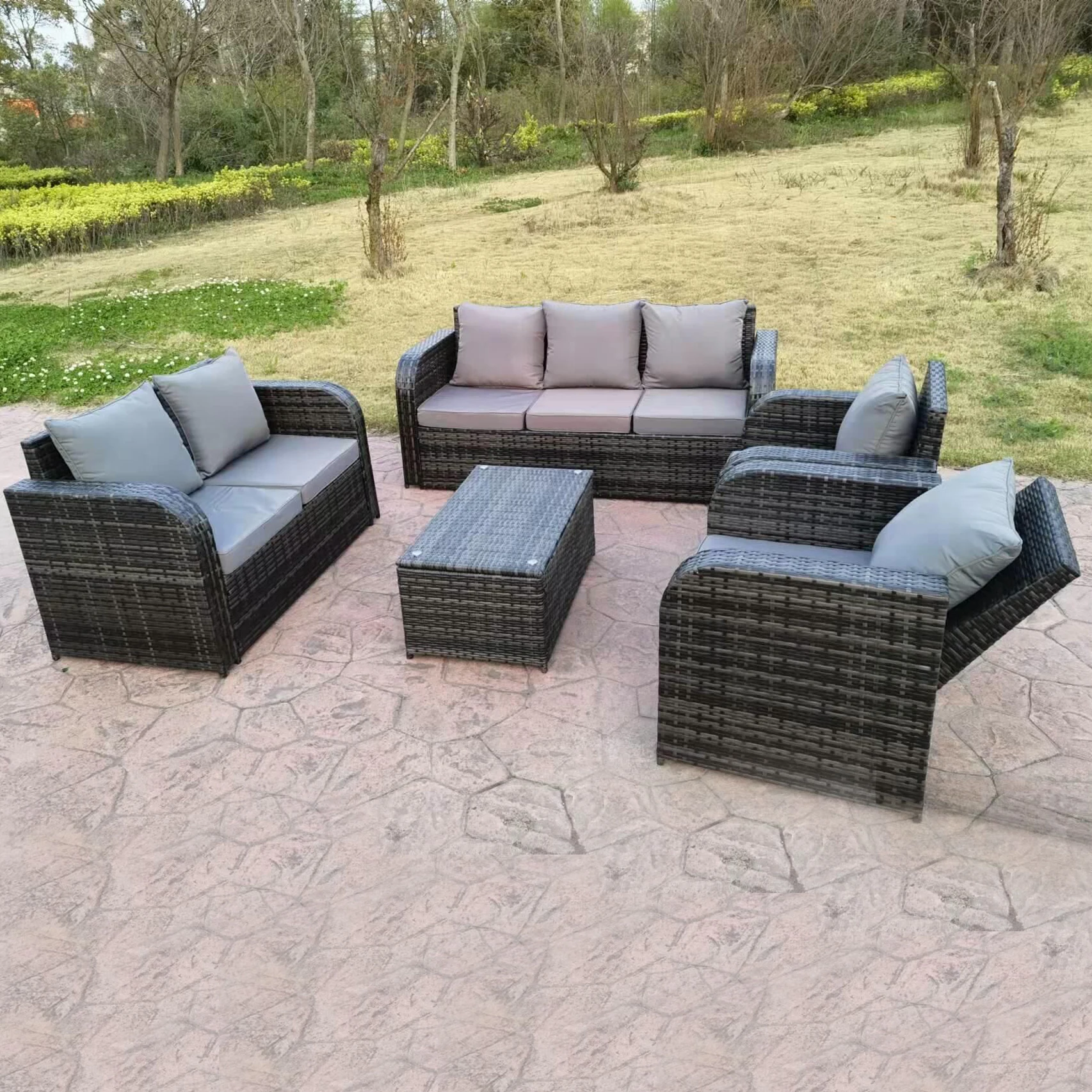 YOHO Modern Outdoor Furniture Waterproof PE Rattan Patio Garden Sofa with Recliner Chair Indoor Outdoor Conversation Furniture