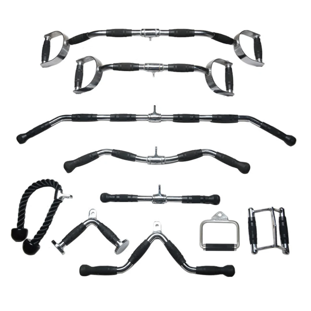 Gym LAT Pulldown Cable Attachments Straight Pull Down Bar V Bar Pulley D Row Handle Triceps Rope