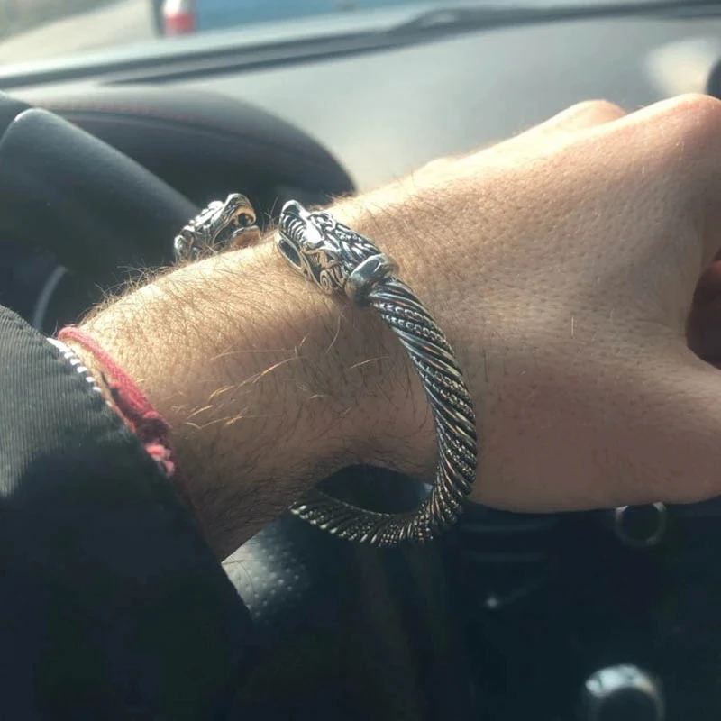 Vintage Silver Color Teen Wolf Bangles Indian Jewelry Viking Bracelet Men Wristband Cuff Bracelets For Women Fashion