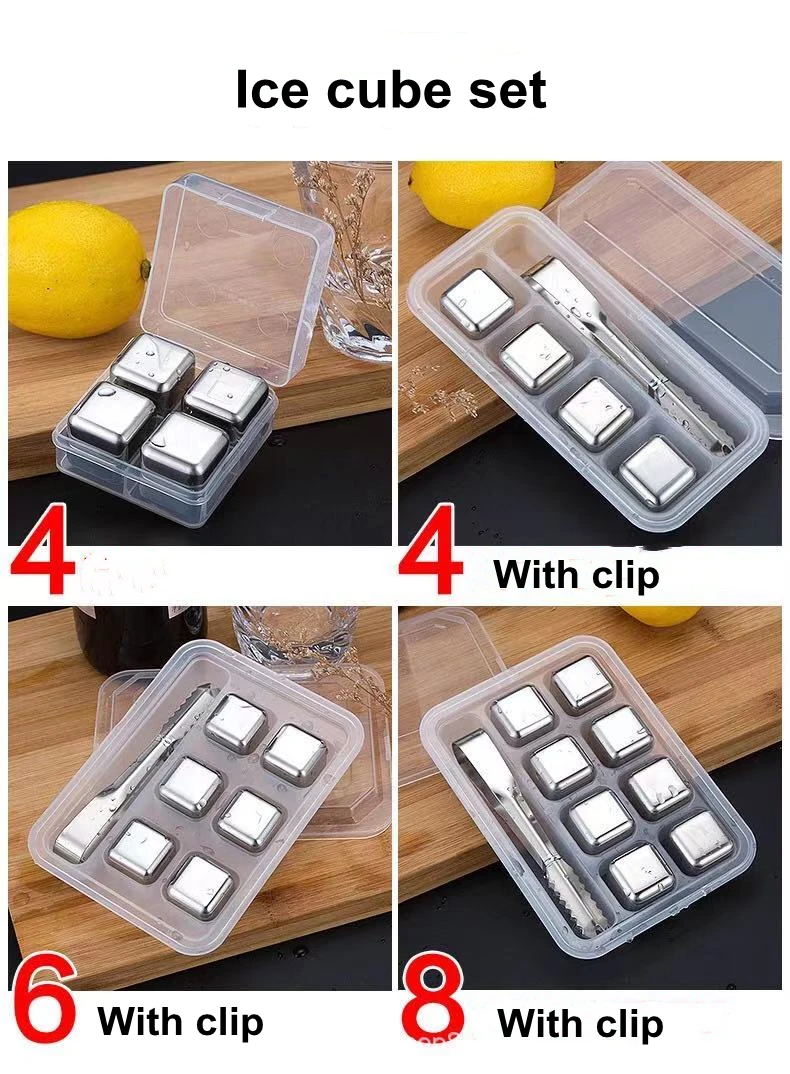 Bar Accessory 8 PCS Metal Ice Cubes Stainless Steel Ice Cubes Reusable Whisky Ice Stone Beverage Chilling Rocks, Men Gift Sets