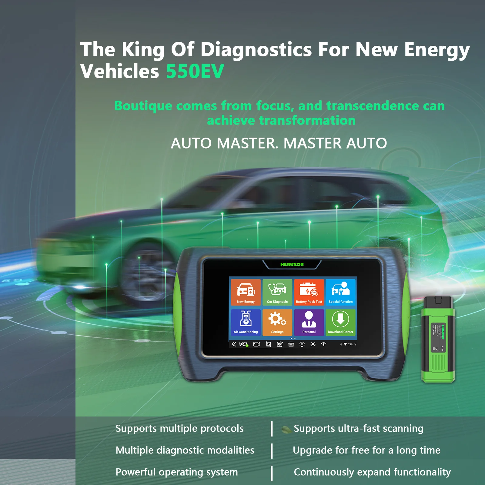 Humzor New 550EV OBD2 Car Scanner BT5.2 New Energy Car Full System Diagnostic Tools Obd2 Car Machine Scanner