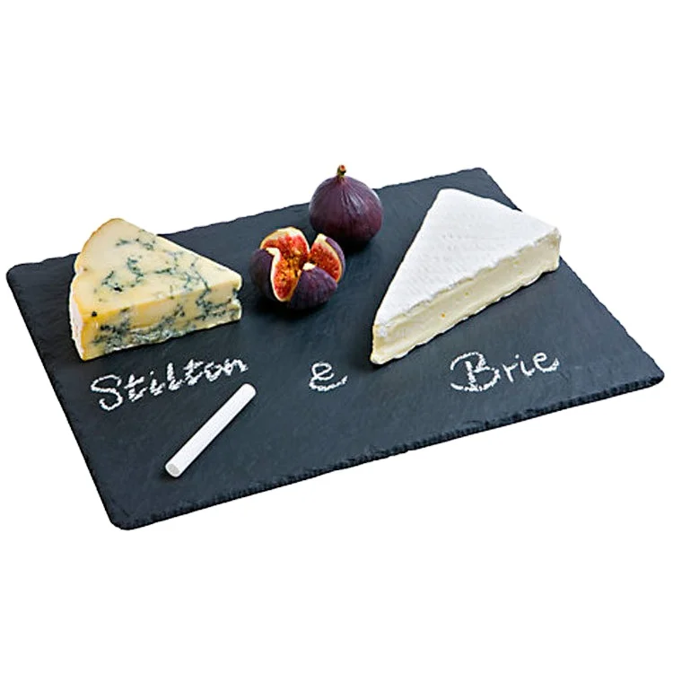 Wholesale Book Shape Packaging Set Of 5 With 4 Cheese Knifes Black Custom Logo Rough Edge Slate Stone Walnut Cutting Board