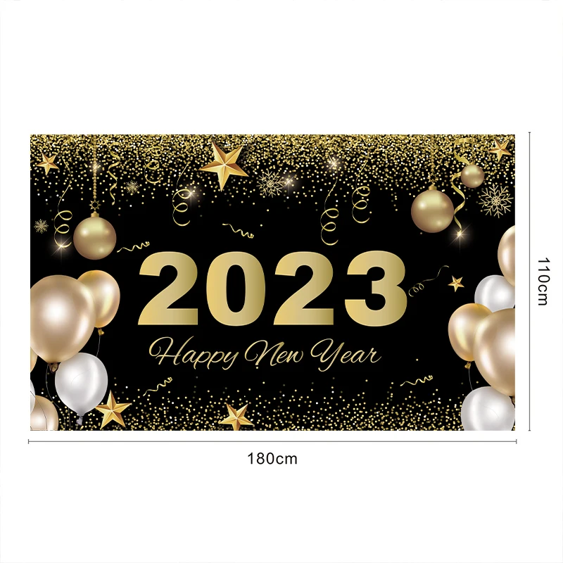 Новинка 2023 года баннер с Новым годом Черное золото полиэстер изготовление на заказ популярное украшение для вечеринки дома