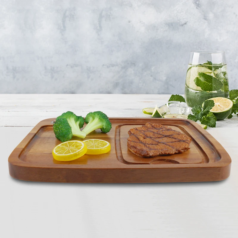 Acacia Wood Cutting Board Steak Plate with Juice Channel Handle Hole
