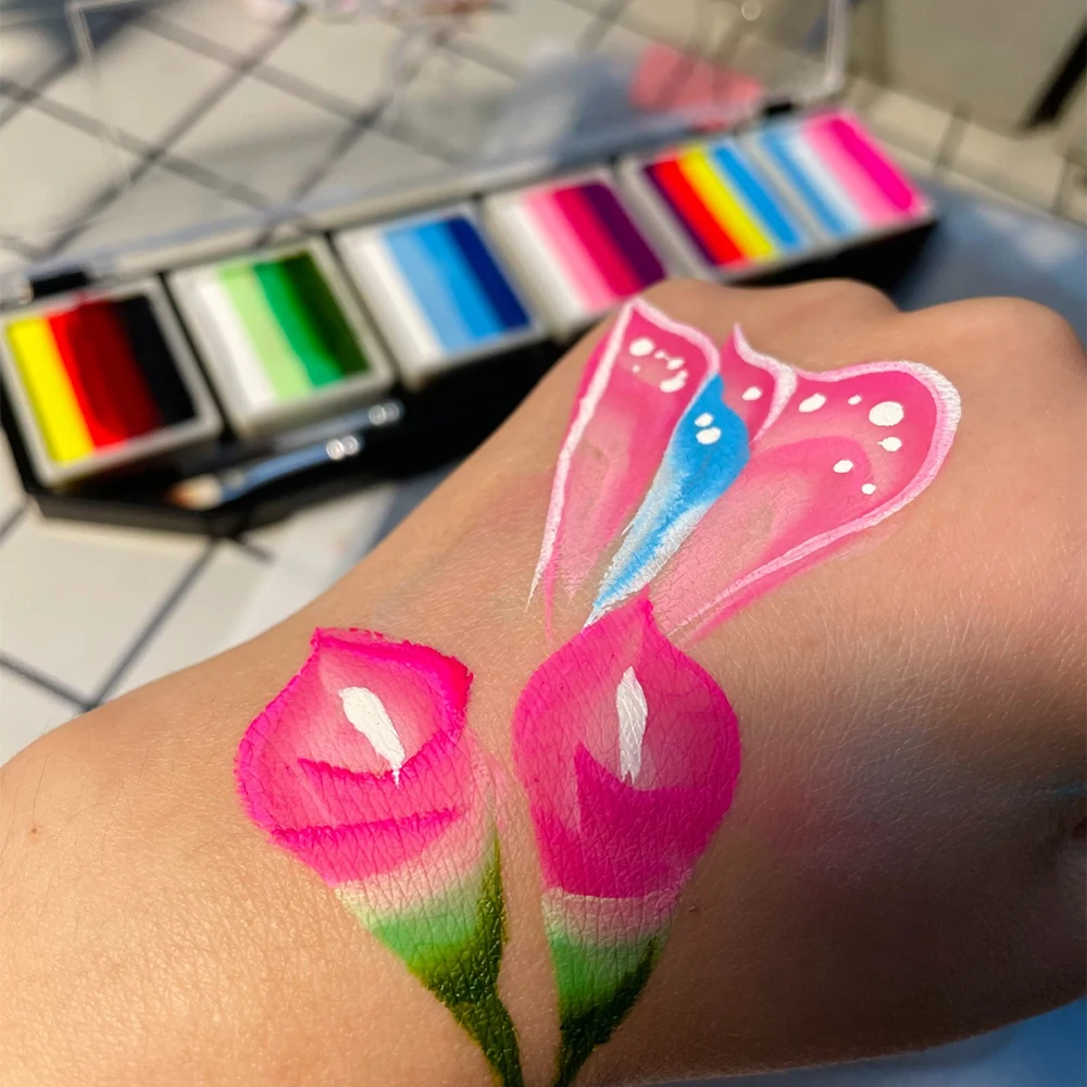 halloween party drawing rainbow watercolor split cake professional painting kit body paint palette with stencils face paint