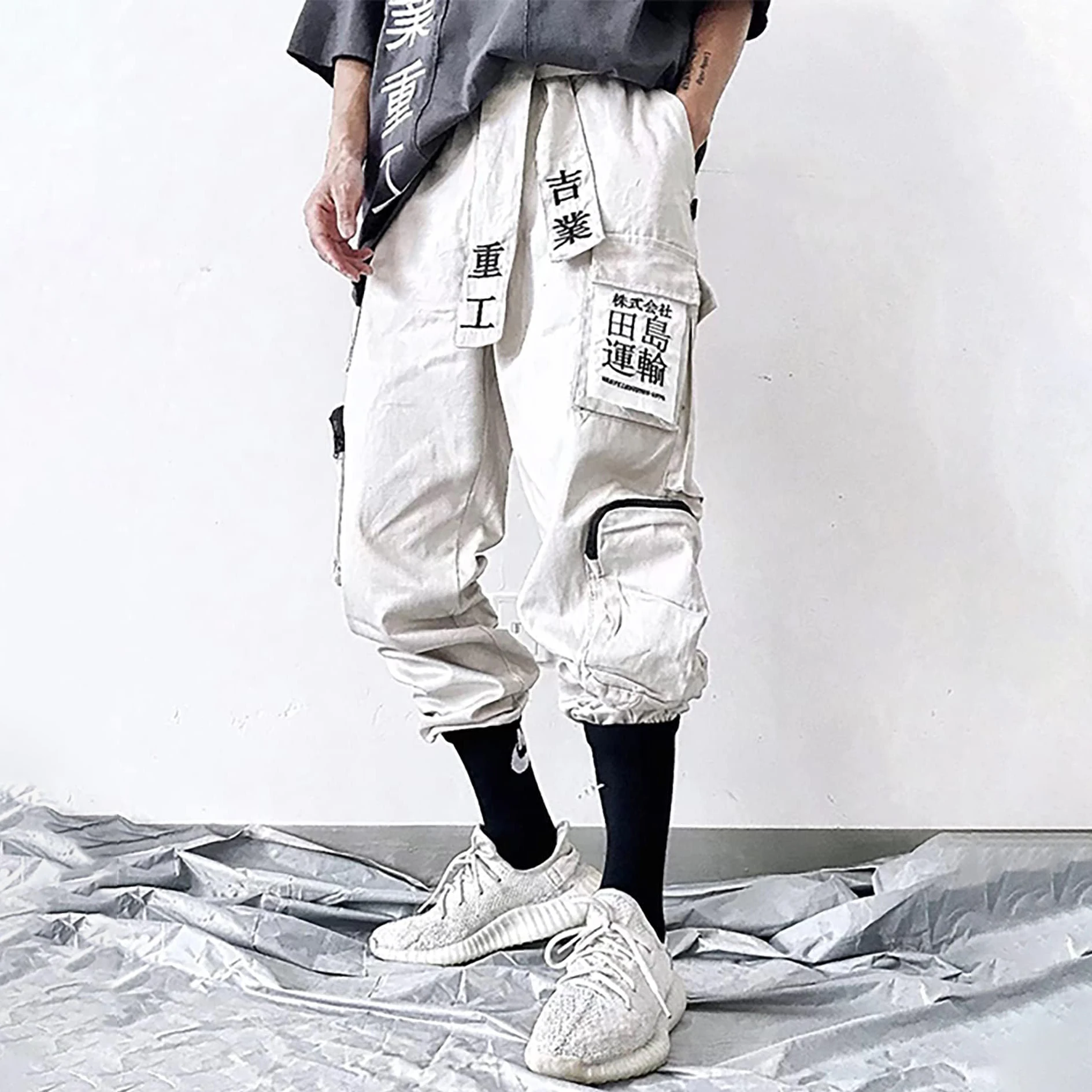 New Style Black 100% Cotton Mens Hip Hop Cargo Pants With Large Pocket Punk Style Custom Jogger Pants