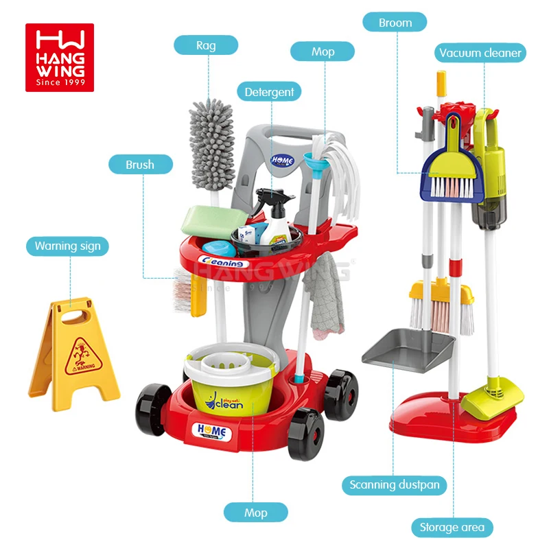 HW Multi-style Preschool Pretend Simulation Play House Kids Toy Electric Cleaning Cart Tool Set with Vacuum Cleaner