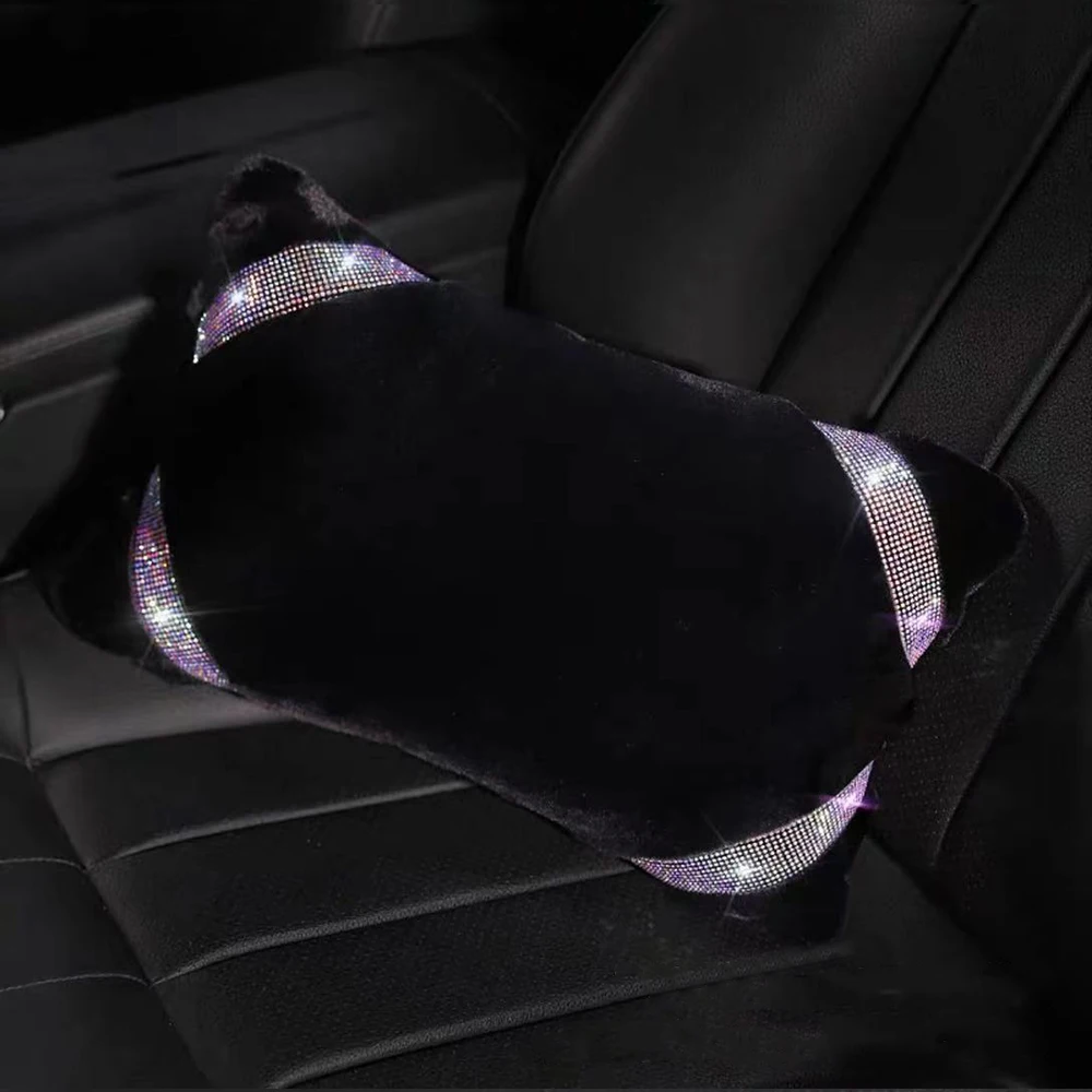 Warm Plush Bling Steering Wheel Cover Pillow Shoulder Handbrake Gear Shift Cover Car Interior Decor Set