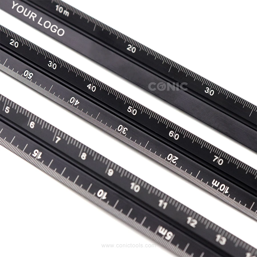 Factory Customized 15cm 6inch Architectural Drafting Scale Ruler 3 Sided Engineering Aluminum Triangle Scale Ruler