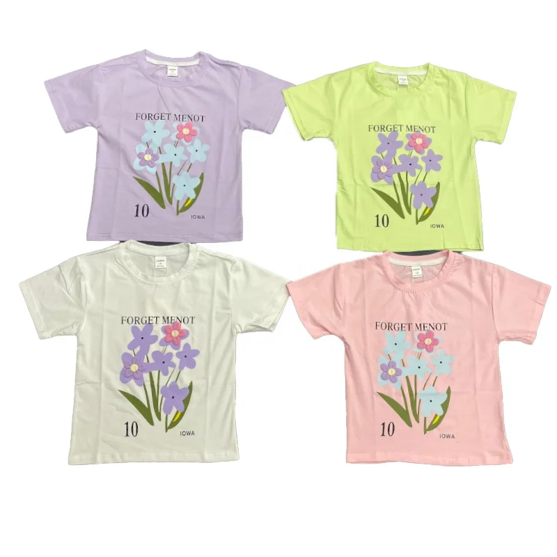 Hot selling summer girl baby short sleeved t-shirt customized flower beautiful printed t-shirt for girls at a cheap price