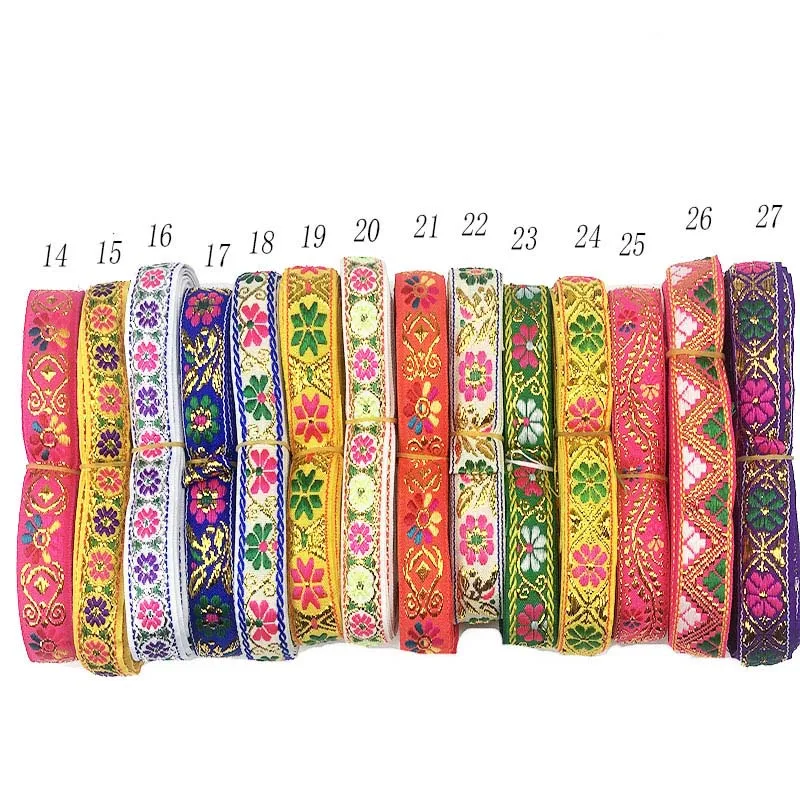 2 cm diy garment sewing material flower jacquard webbing ribbon gold thread sew on dress bags decorative ethnic fabric lace trim
