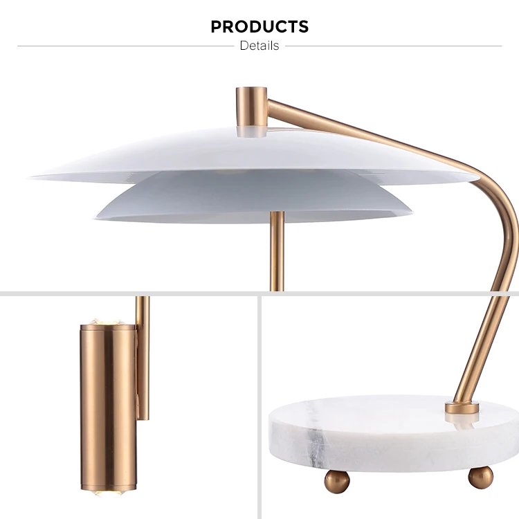 Modern Home Bed Side Iron & Marble Table Led Reading Lamp For Bedroom