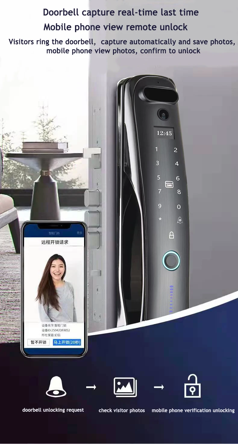 Hot Sale USmart GO APP 3D Face ID Fingerprint Password Card Smart Door Lock with Large-screen Visual Camera