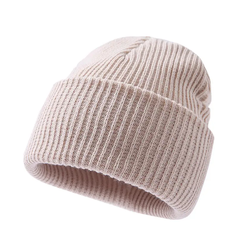 Wholesale  promotional Custom Winter Warm Hat Solid Color Cable Knit Skull Caps cuff beanie