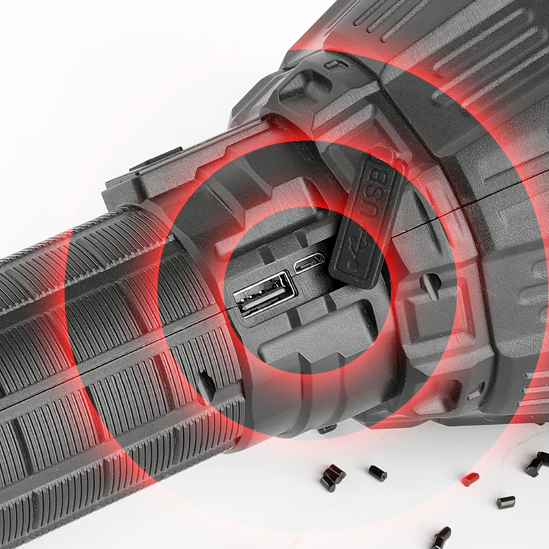 ABS PS 1500 meters range USB rechargeable power bank cheap plastic 50w 2500 lumen XHP70 led flashlight