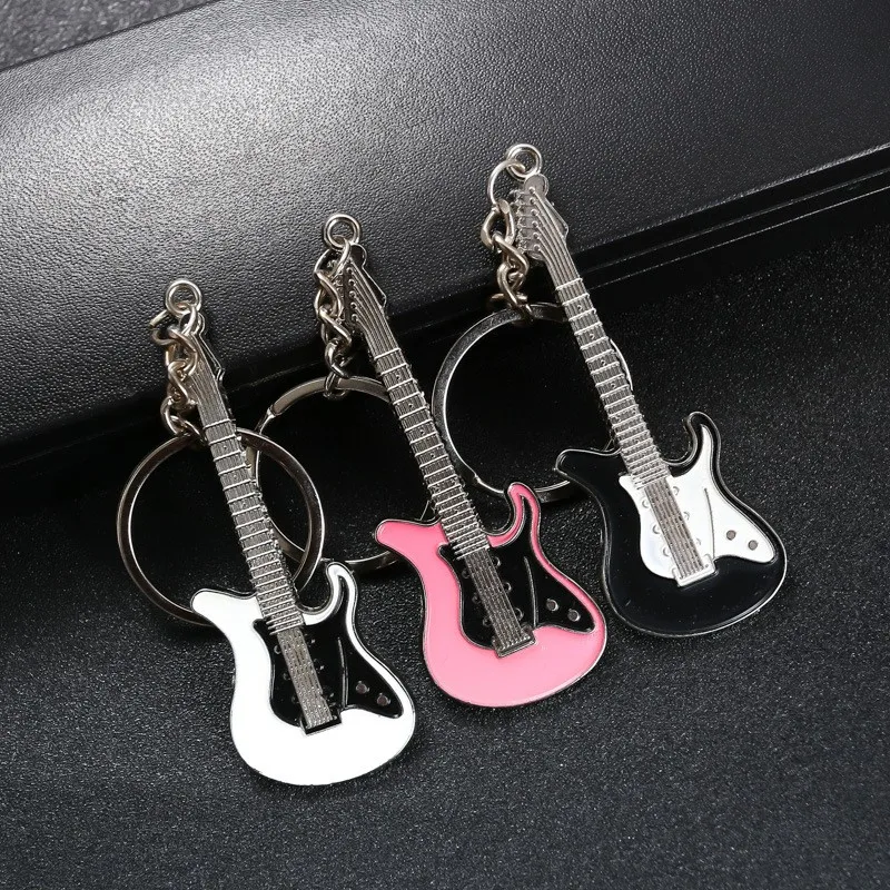 Metal Musical Pendant Car Key Rings Silver Color Women Man Handbag Ornaments Accessories Gifts Trendy Guitar Keychains