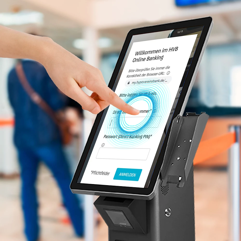 21.5/18.5 Inch Order Kiosk Self Checkout Machine Printer QR Scanner Passbook Reader Cash Payment Self Check-in kiosk In Hotel