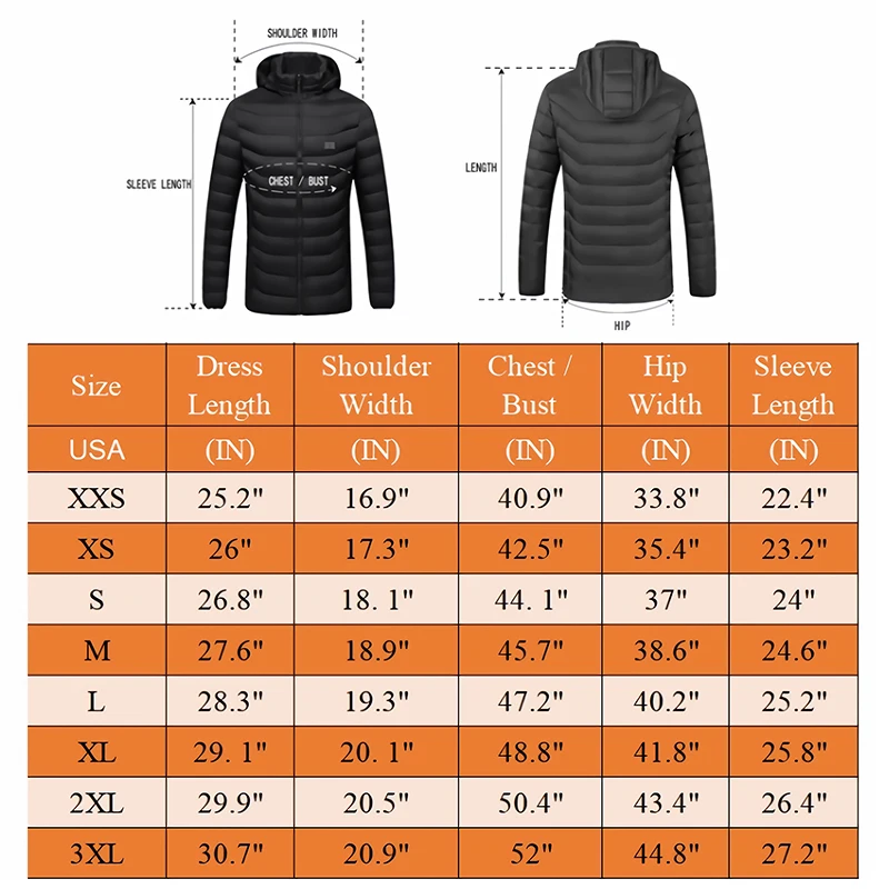 Custom Logo Winter Hood Puffer Jacket Waterproof Mens Jacket Outerwear Custom Heated Jackets Electrical Thermal Heated Coat