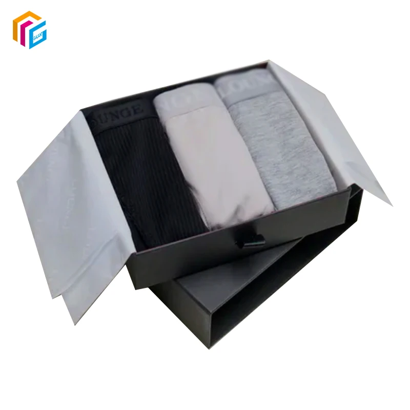 Custom Logo Cardboard Paper Man Panties Packaging Black Drawer Gift Box with tissue paper