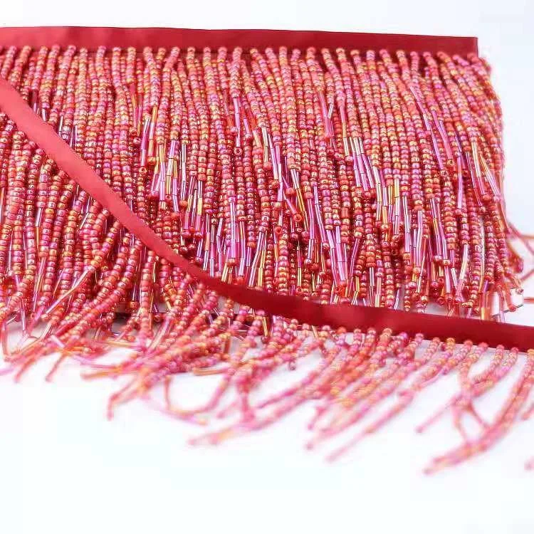 Garment Accessories Custom make beaded fringe  Heavy hand beaded trim fringe lace  Long fringe with beads