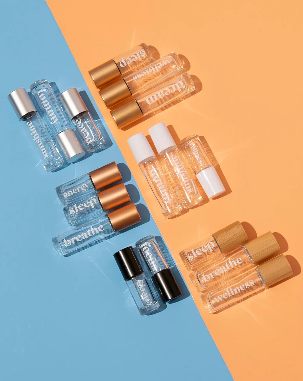 Healing stone glass roll Gemstone Roller Bottle 10ml Essential Oil Perfume Glass Roll On Bottle Crystal Chips Roller Bottles