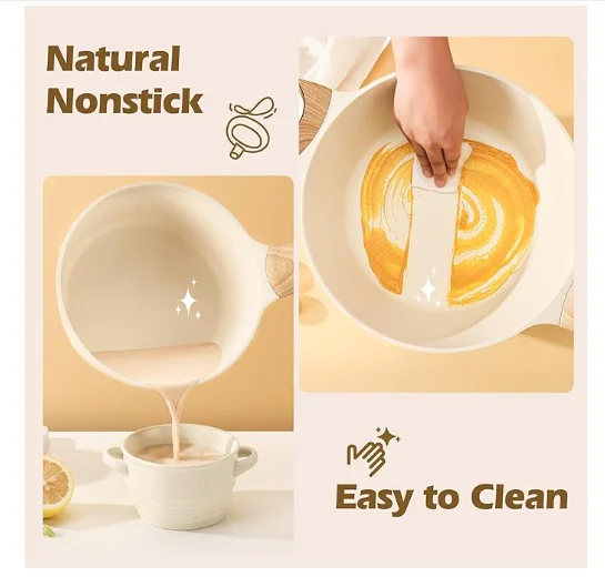 Ceramic Nonstick Cookware Manufacturers Cheap Nonstick Sauce Pan Kitchen Utensils Cookware Set Milk Pot with Wooden Handle