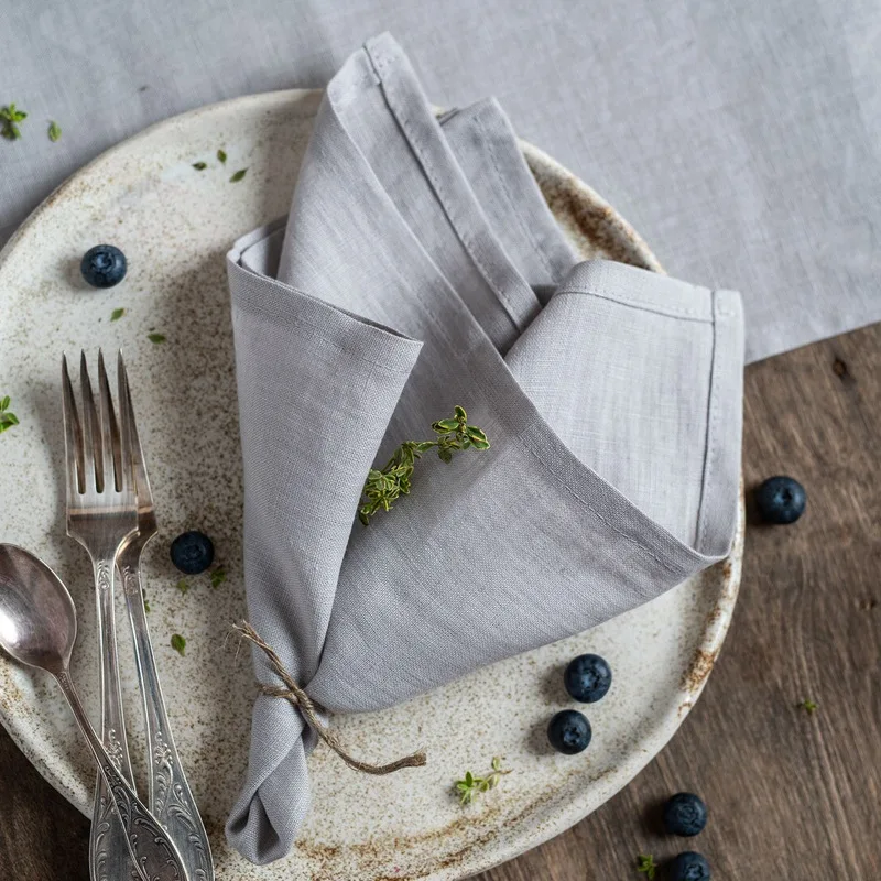 Factory customization Embroidery LOGO cloth Napkin dinner Restaurant Wedding Reusable Elegant Cotton Linen Cloth Table Napkin