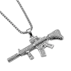 Personalized Rappers Jewelry Bling Hip Hop Iced Out AAA CZ AK47 Carbine Pendant Necklace