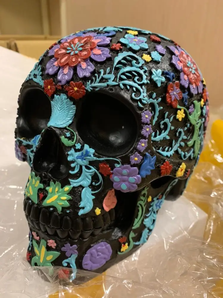 Resin Collectible Floral the Dead Floral Skull Head Decoration