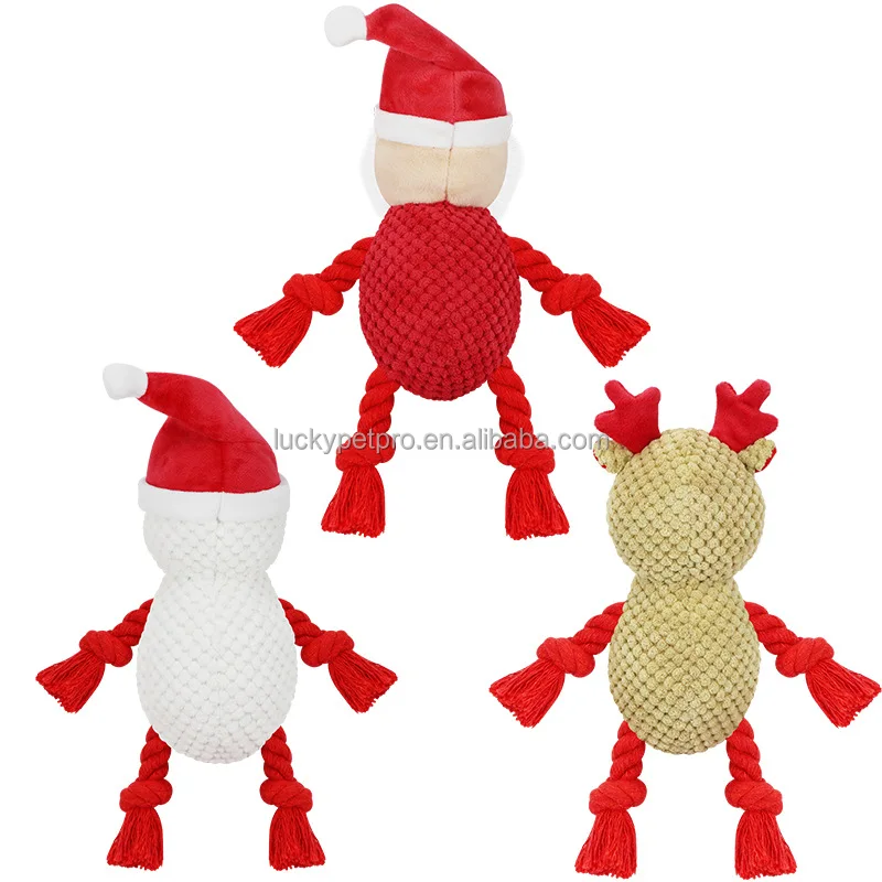 3 Pack Dog Christmas Toys Santa Reindeer and Snowman stuffed Squeaky Plush Interactive Durable New Year Dog Chew Toys