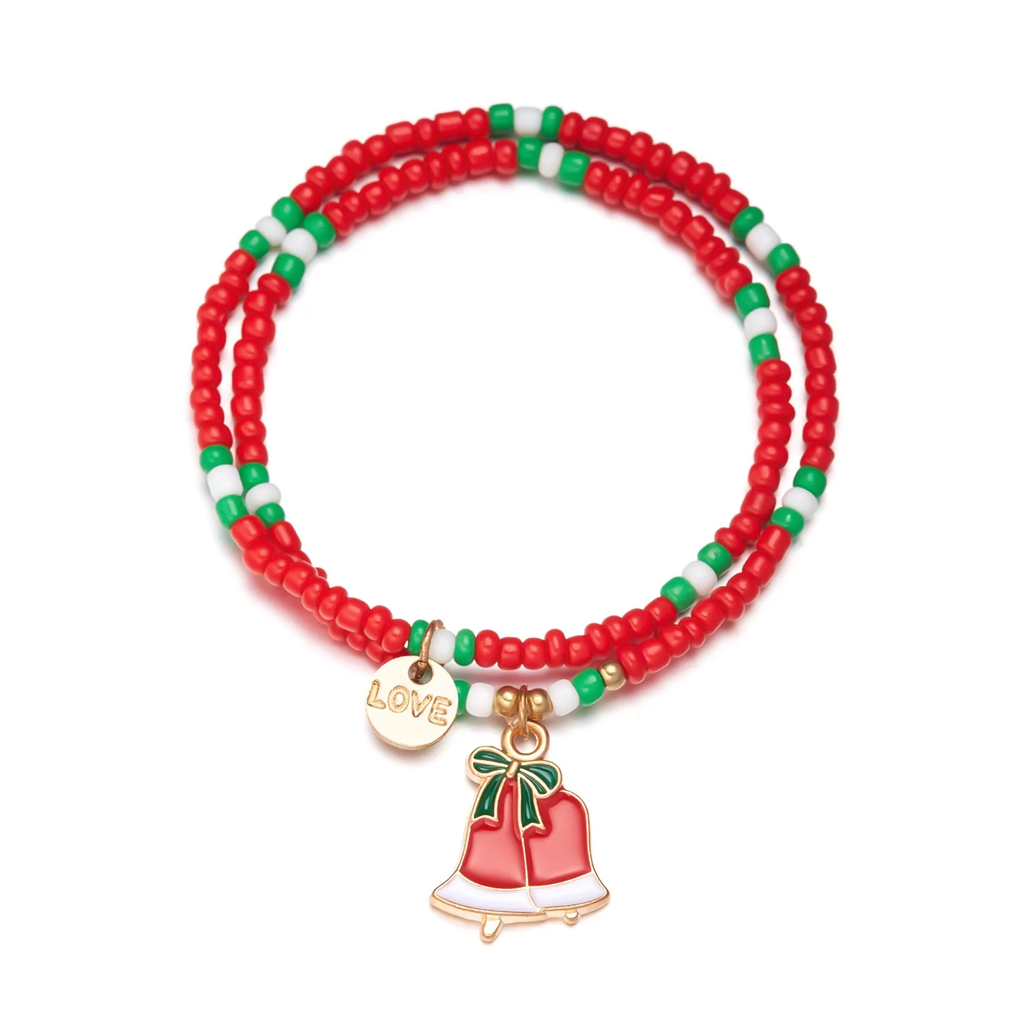 IRLIN Simple New Enamel Christmas Tree Santa Claus Charm Hand-made Mix Colors Christmas Elastic Seed Bead Bracelet