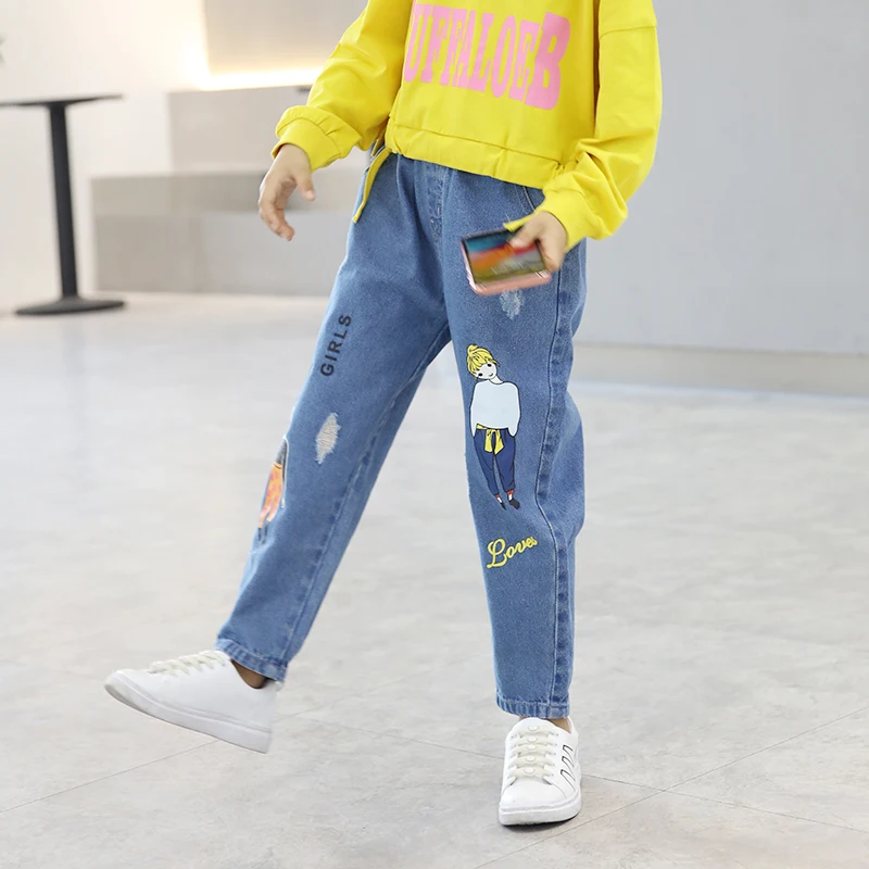 
Modern Fashion Denim Embroidery blue Pants Wholesale Girls Denim Jeans For Kids 