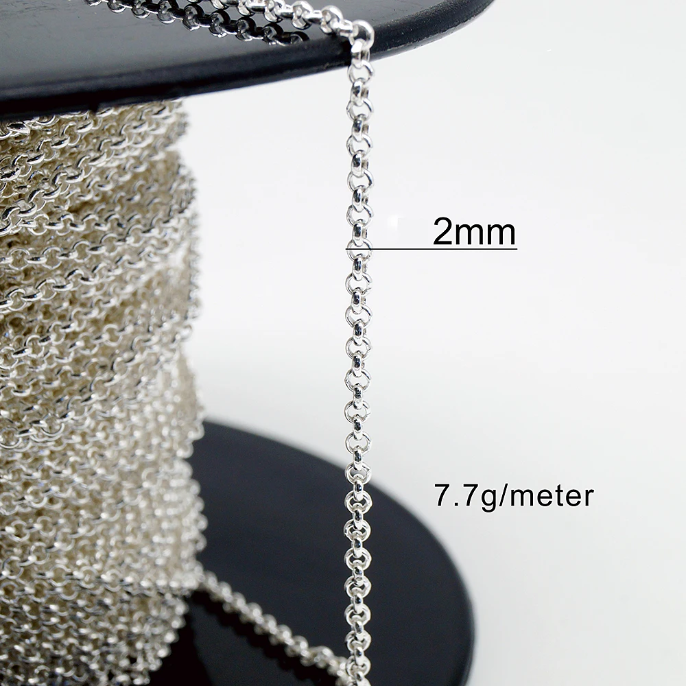 Wholesale Machine Made 2mm Curb 925 Pure Sterling Original Silver Chain for Men 925 Roll Making