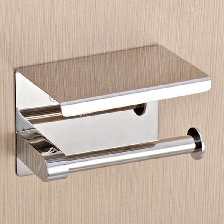 Modern Bathroom Accessories Elegant and Luxury 304 Stainless Steel Wall Mounted Toilet Paper Roll Holder with Phone Shelf