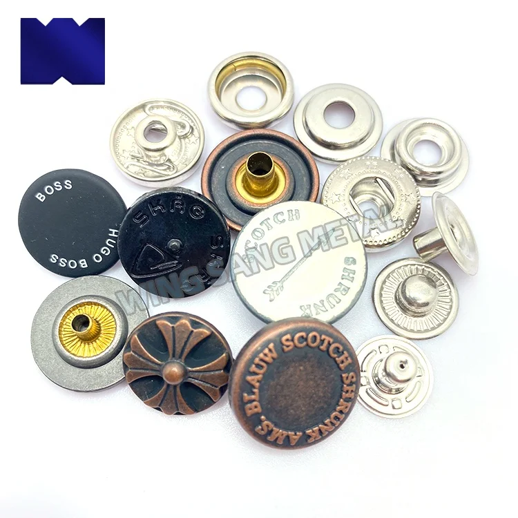 Custom Logo Fashion Charms Slim Wallet Metal 4 Part Snap Button Stud Press For Garment