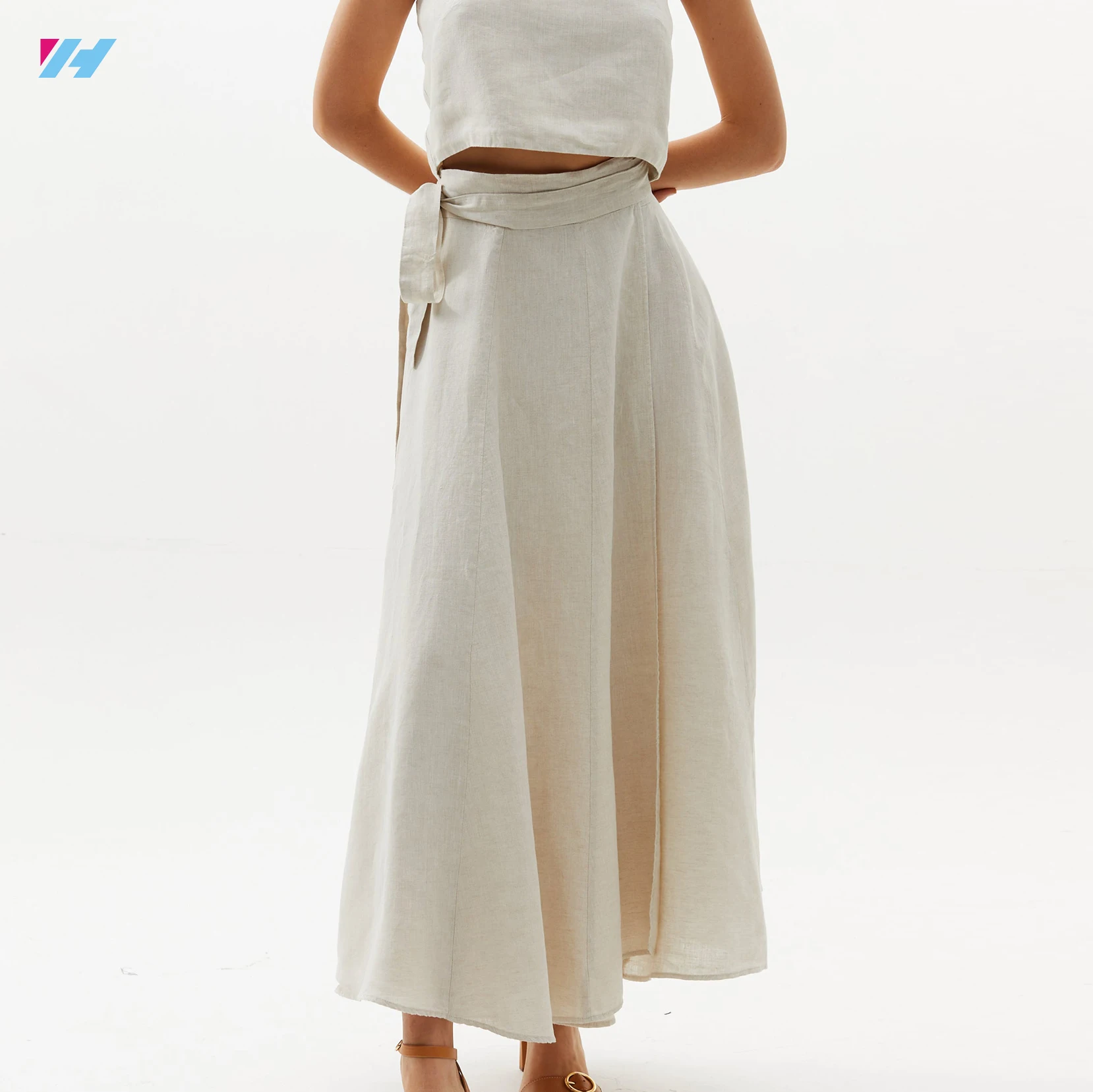 Oem Manufacturer Custom Fashion Maxi Long A Line Cotton Linen Skirt For Women