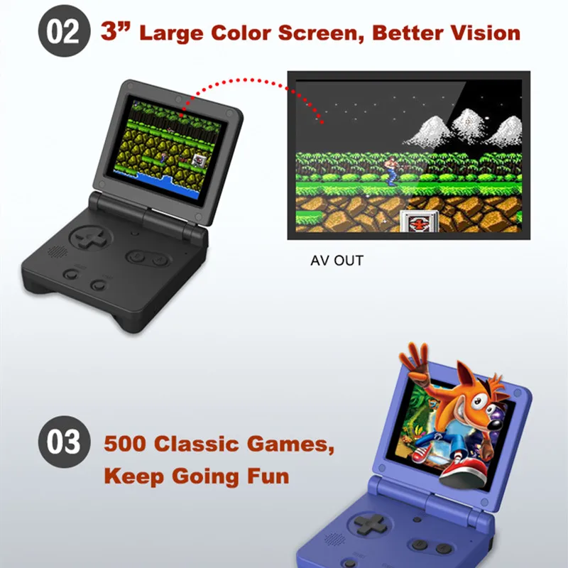 Sell like hot cakes Handheld game console flip GB FC game console 500 in 1 support five languages