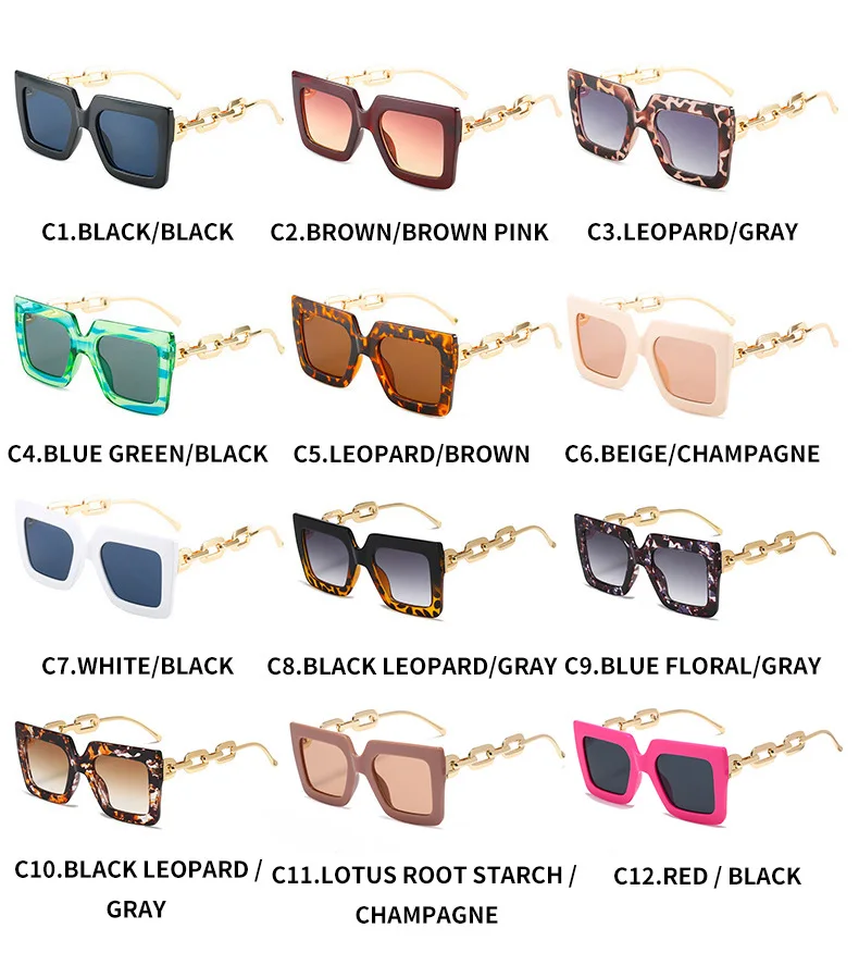 Sunglasses 2022 Personalized  Oversize Square Custom Shades  Metal Temple Sun Glasses 12 Colors Manufacturer
