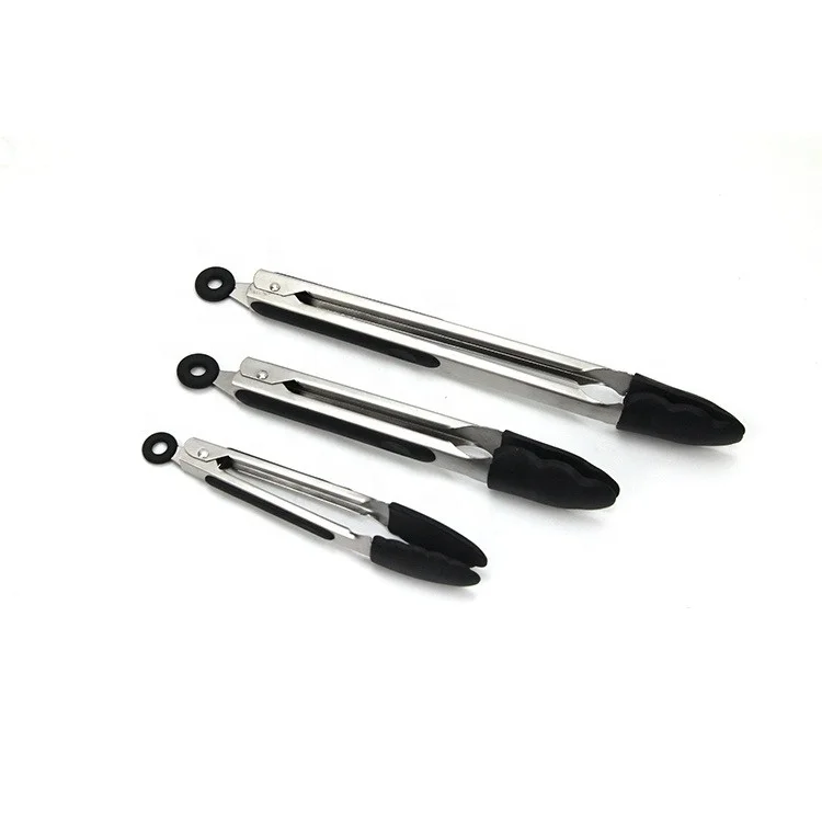 Heat Resistant Silicone Kitchen Cooking Tools Stainless Steel Locking Salad Tongs Silicone BBQ Tongs