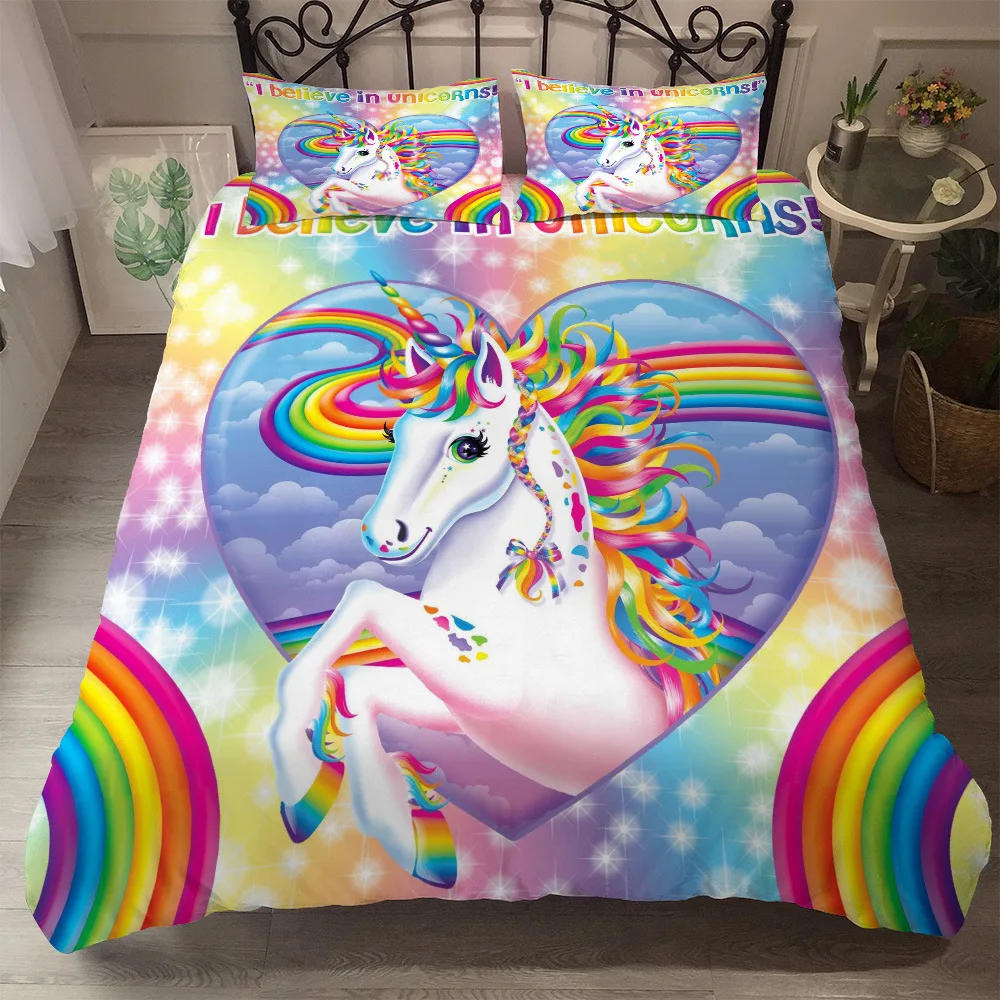 Home designers cartoon print children kids bedding set unicorn queen size duvet cover quilt cover set quilt bedding set