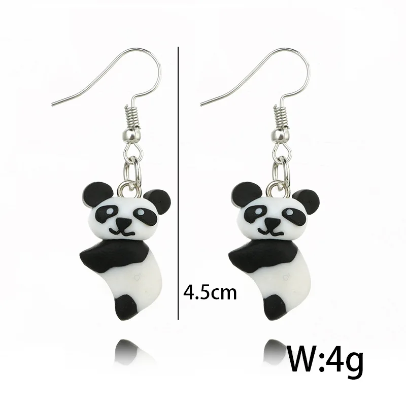 Chinese style Cute polymer clay panda earrings handmade soft pottery terracotta animal pendant earrings  for female