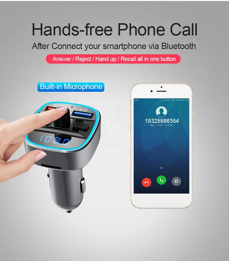 7 видов цветов свет QC3.0 Bluetooth FM передатчик для автомобильного Автомобильный креплением вспышки sрeedlite зарядки автомобильным зарядным устройством MP3 плеер громкой связи