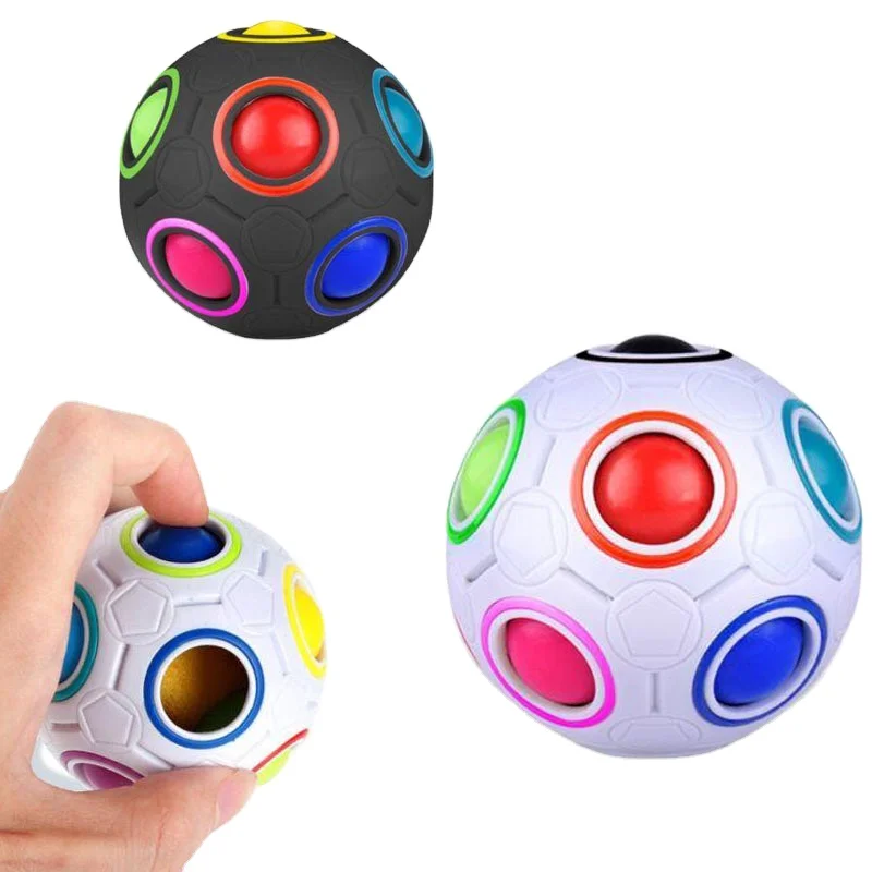 2021 Hot Selling High Quality Fun Fidget Cube Toy Puzzle 12 Holes Magic Rainbow Ball Poppets fidget toy