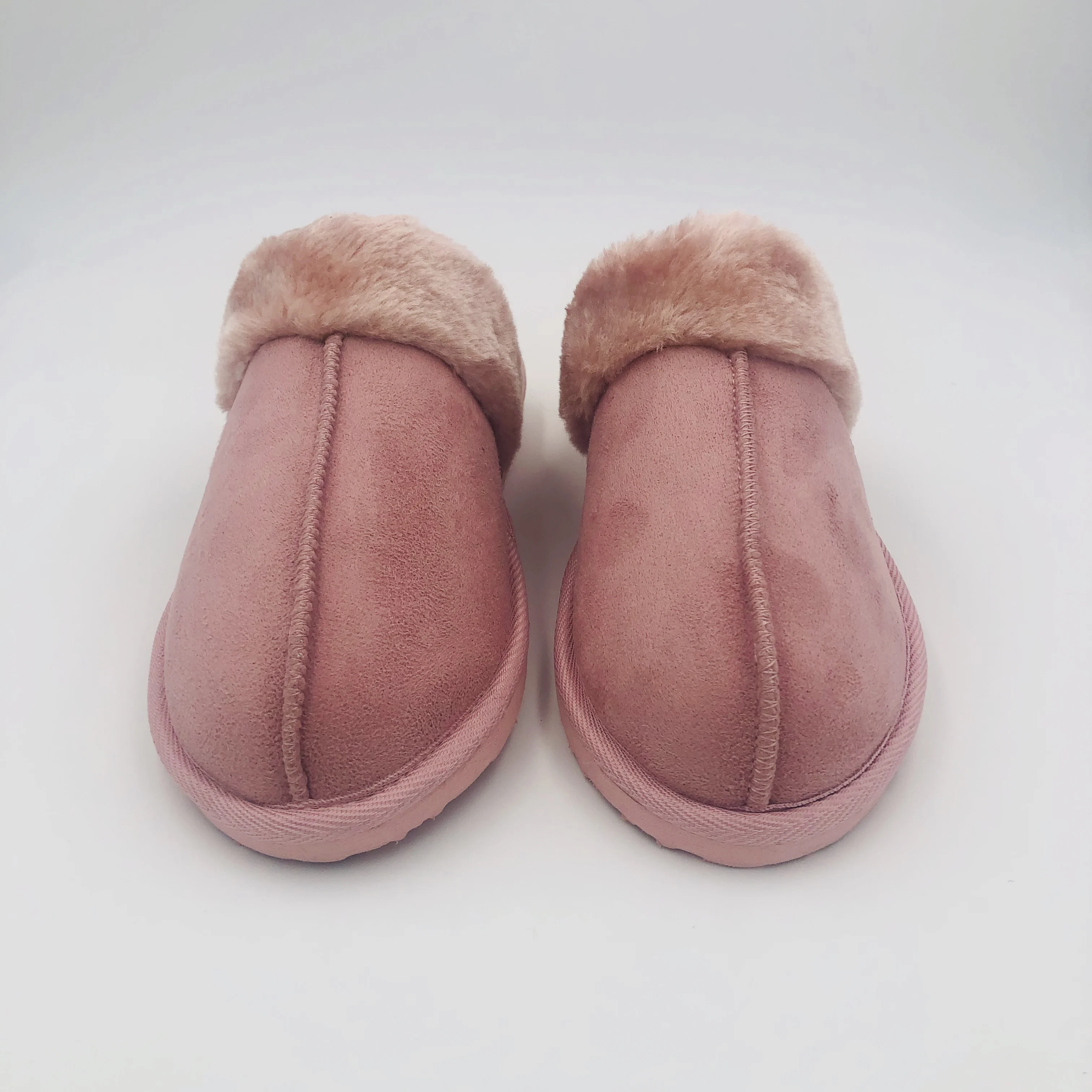 Wholesale suede upper furry lining indoor slippers slides in winter fake leather boots for ladies